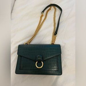 JW PEI green lizard crossbody with gold chain